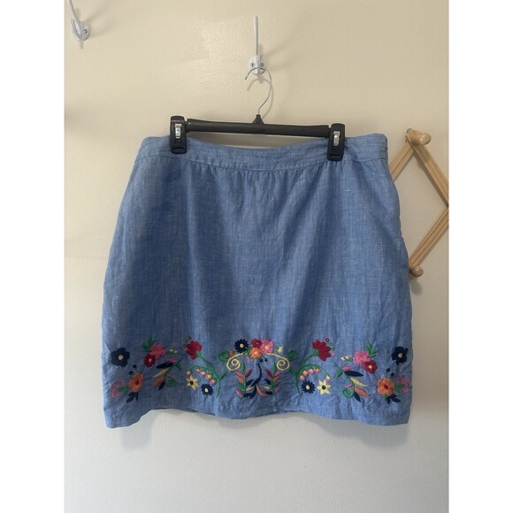 Talbots Embroidered Linen Cotton Skirt lined Spring Summer Size Sz 14P 14 Petite - Picture 1 of 5